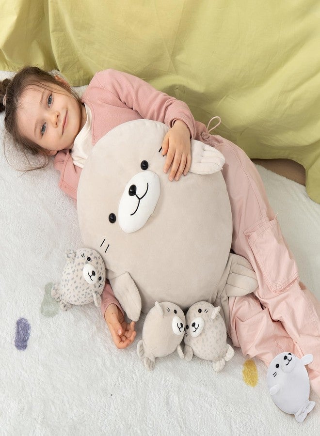 ماوجولان وسادة محشوة على شكل فقمة سمينة من ماو جولان، 5 قطع، مع 4 صغار بداخلها - 20 بوصة، ناعمة للغاية، على شكل فقمة عملاقة، هدية من مجموعة الأم والطفل، لمحبي الفقمة، والأطفال، والأولاد - Image 2