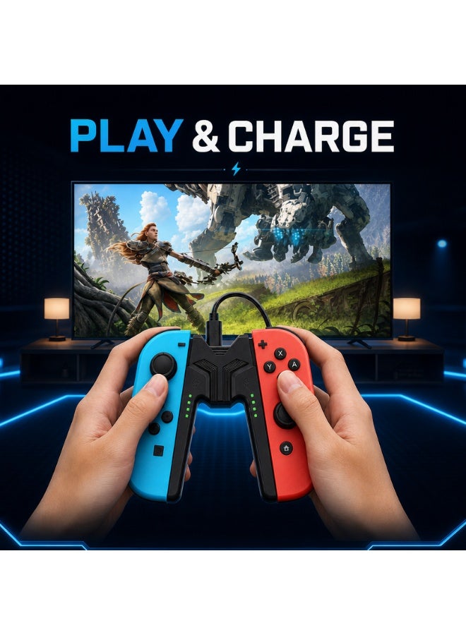 أوليون مقبض شحن Joy-Con مزود بمؤشر LED، يتيح اللعب أثناء الشحن لأجهزة Nintendo Switch/OLED، شاحن ذو تصميم مريح على شكل حرف V، حامل لوحة ألعاب محمول يدعم الشحن السريع - Image 3