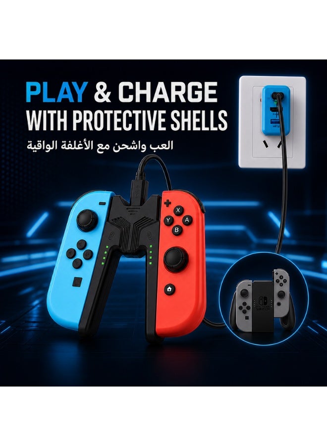 أوليون مقبض شحن Joy-Con مزود بمؤشر LED، يتيح اللعب أثناء الشحن لأجهزة Nintendo Switch/OLED، شاحن ذو تصميم مريح على شكل حرف V، حامل لوحة ألعاب محمول يدعم الشحن السريع - Image 4