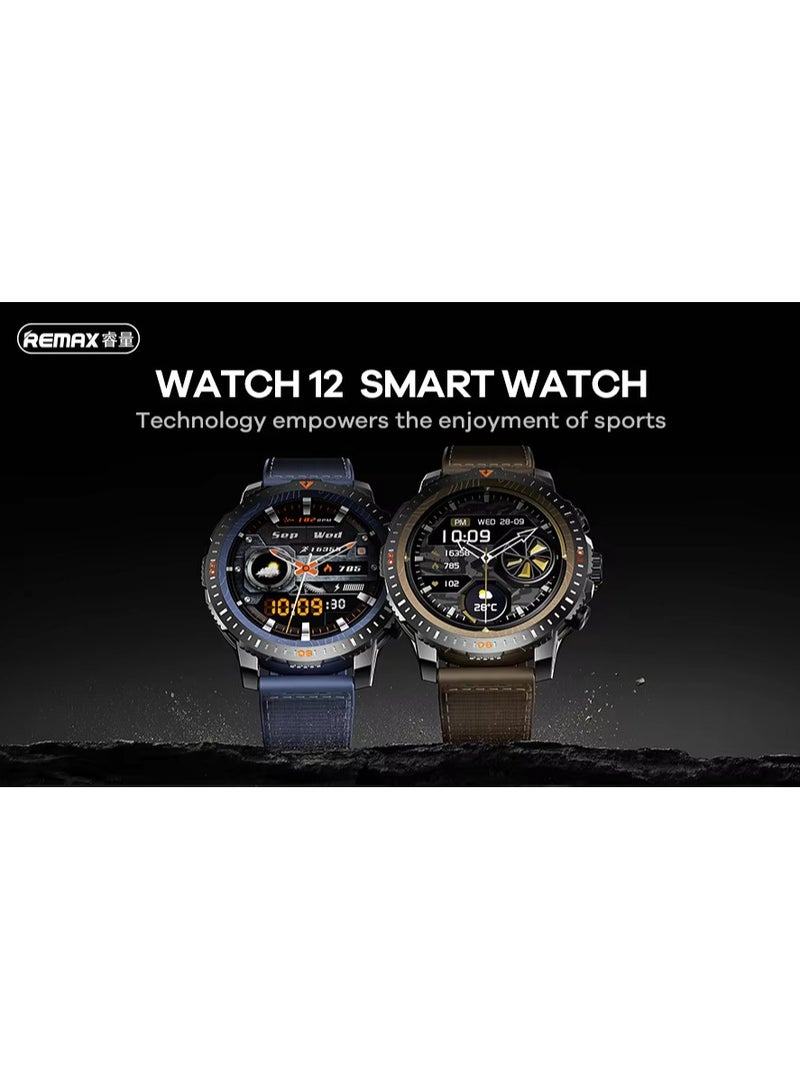 Watch-12 Smartwatch – 1.43" AMOLED Display, Bluetooth Calling, Multisport, and Health Management Features