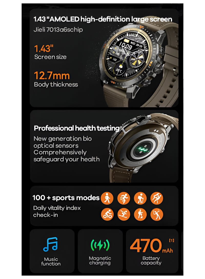 Watch-12 Smartwatch – 1.43" AMOLED Display, Bluetooth Calling, Multisport, and Health Management Features
