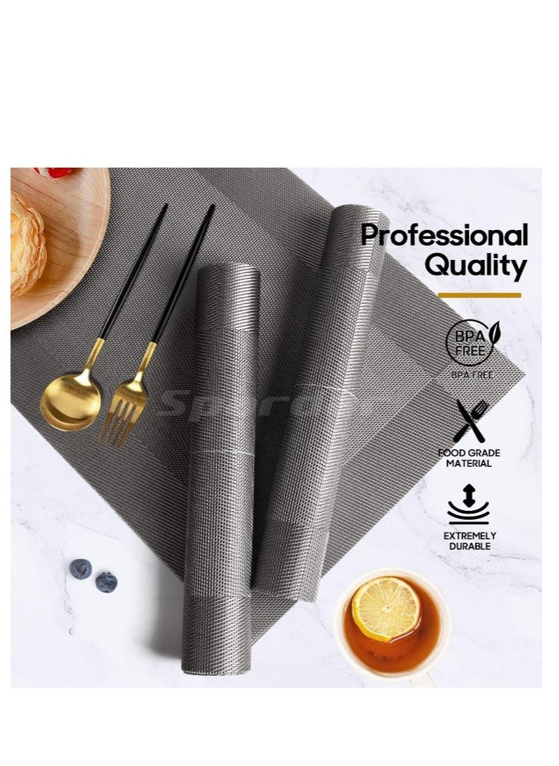 Golden - 6 Pieces Non-Slip Table Mat, Heat Resistant Washable PVC Placemats for Home, Restaurant, Kitchen, Hotel, Cafe 45×30cm - Image 1