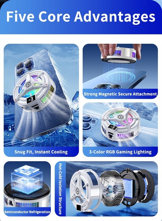 أكنزلмед مروحة تبريد هاتف محمولة مغناطيسية، مبرد ألعاب RGB قابل للتعديل ب3 سرعات، مبرد تبديد حرارة فعال شبه موصل للهواتف الذكية والأجهزة اللوحية وأجهزة الكمبيوتر، مثالي للبث المباشر والألعاب (أبيض) - Image 4