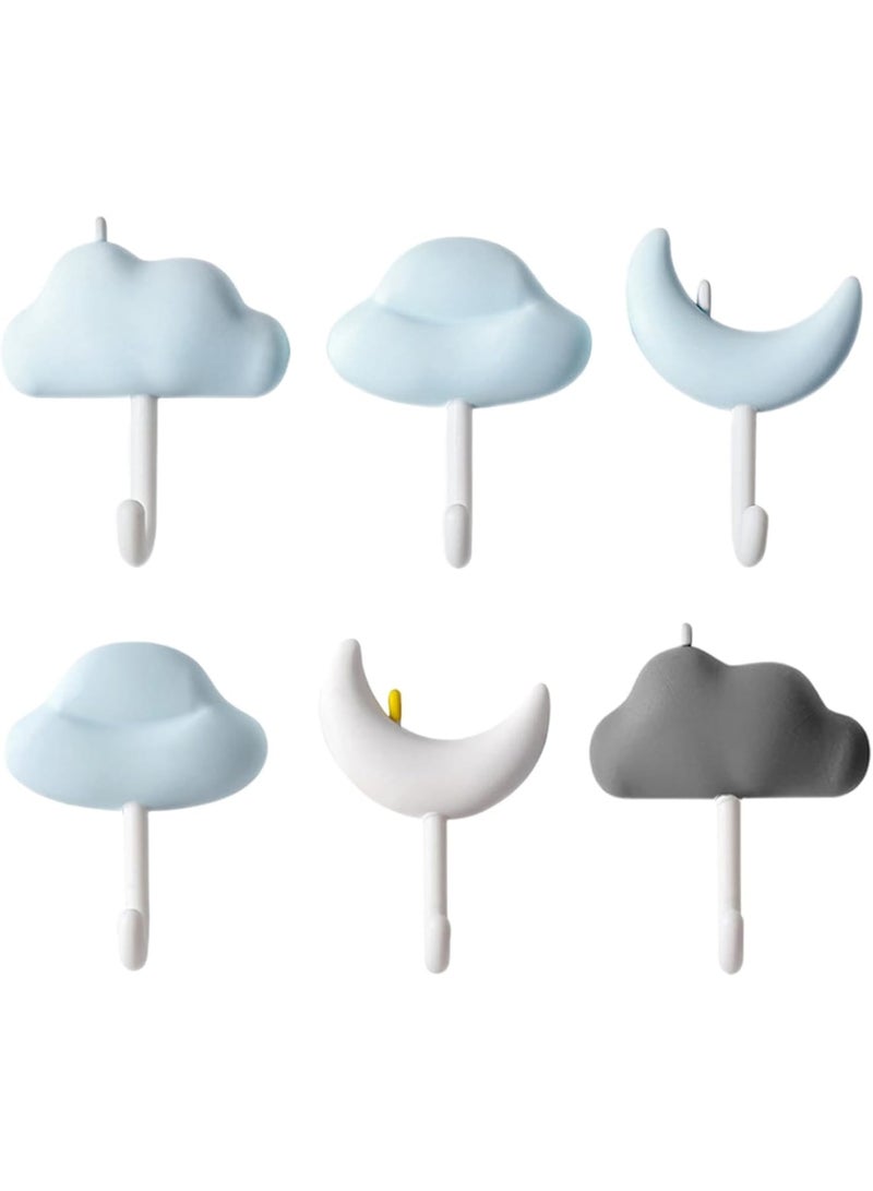 SYOSI Wall Hooks for Kids, Cute Moon Cloud Adhesive Utility Hook for Kid Living Room Bathroom and Entryway, Wall Key Holder for Towels Hats Coat, Nursery Decor, 6 Pcs - Image 1