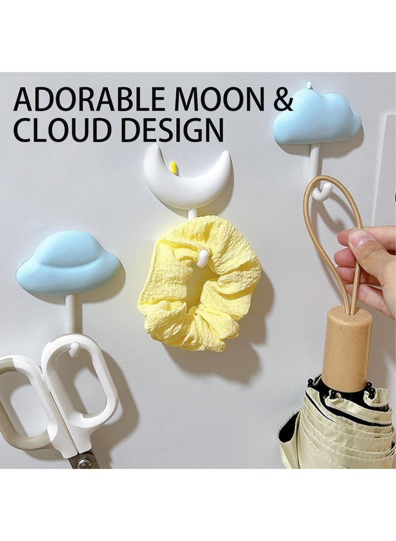 SYOSI Wall Hooks for Kids, Cute Moon Cloud Adhesive Utility Hook for Kid Living Room Bathroom and Entryway, Wall Key Holder for Towels Hats Coat, Nursery Decor, 6 Pcs - Image 3