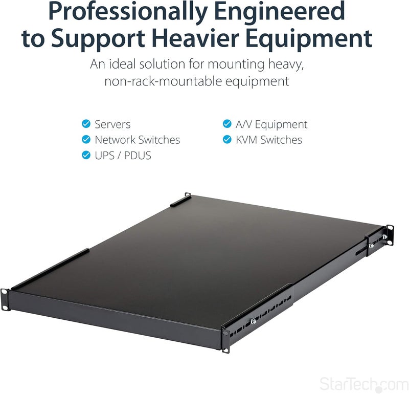 StarTechcom 1U 4Post Adjustable Server Rack Mount Shelf  330lbs150 kg  195 to 38in Adjustable Mounting Depth Universal Tray for 19 AV Data  Network Equipment Rack  275in Deep ADJSHELFHD - Image 2