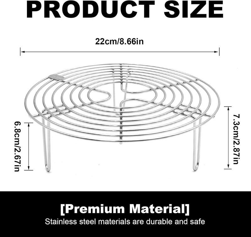 MDEOOSKY Round Steamer Rack and Cooling Rack,Stainless Steel Pot Trivet, Cooking Rack,Wire Steamer Kettle Rack Holder, Air Fryer Cooking Steamer Rack for Baking Canning Cooking Steaming, 8.7''X2.8'' - Image 2
