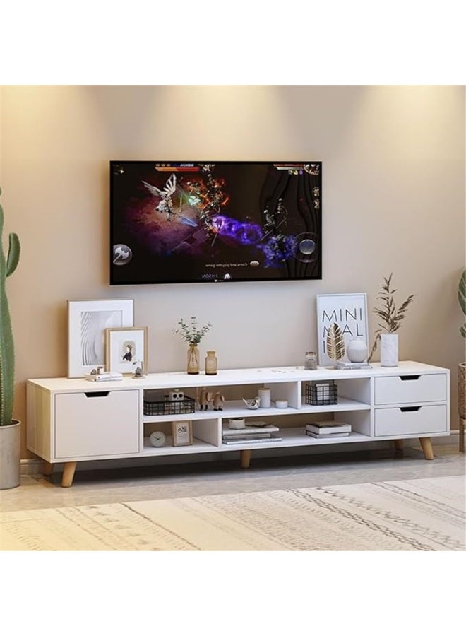 مجلس الوزراء التلفزيوني الحديث ، طاولة التلفزيون على سطح المقابل مع الدرجات ، مركز الترفيه المنزلي غرفة المعيشة تخزين مجلس الوزراء التلفزيوني طاولة وحدة التحكم الإعلامية ، 140 * 30 * 38 سم (أبيض ، DQ143) - Image 1