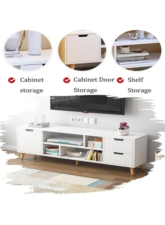 مجلس الوزراء التلفزيوني الحديث ، طاولة التلفزيون على سطح المقابل مع الدرجات ، مركز الترفيه المنزلي غرفة المعيشة تخزين مجلس الوزراء التلفزيوني طاولة وحدة التحكم الإعلامية ، 140 * 30 * 38 سم (أبيض ، DQ143) - Image 2