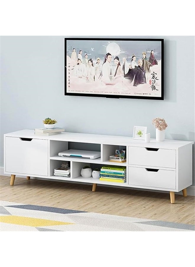 مجلس الوزراء التلفزيوني الحديث ، طاولة التلفزيون على سطح المقابل مع الدرجات ، مركز الترفيه المنزلي غرفة المعيشة تخزين مجلس الوزراء التلفزيوني طاولة وحدة التحكم الإعلامية ، 140 * 30 * 38 سم (أبيض ، DQ143) - Image 3
