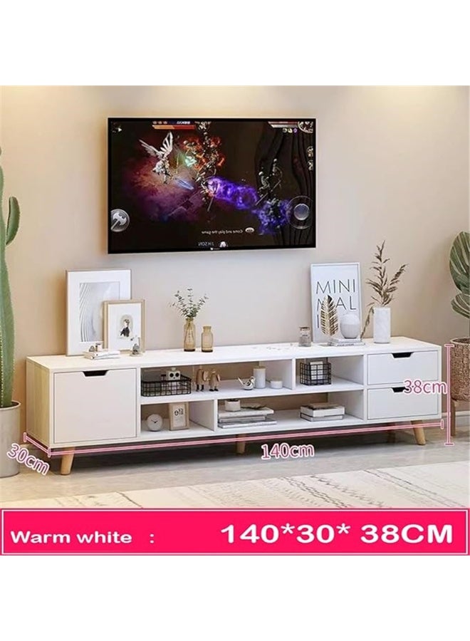 مجلس الوزراء التلفزيوني الحديث ، طاولة التلفزيون على سطح المقابل مع الدرجات ، مركز الترفيه المنزلي غرفة المعيشة تخزين مجلس الوزراء التلفزيوني طاولة وحدة التحكم الإعلامية ، 140 * 30 * 38 سم (أبيض ، DQ143) - Image 4