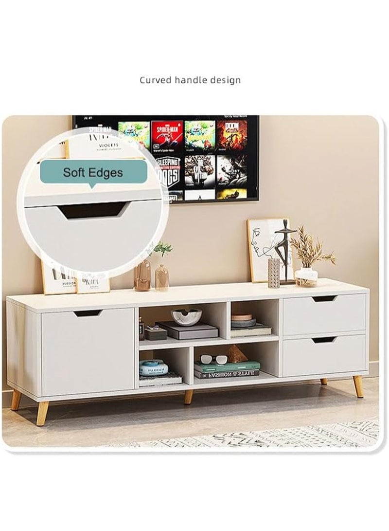 مجلس الوزراء التلفزيوني الحديث ، طاولة التلفزيون على سطح المقابل مع الدرجات ، مركز الترفيه المنزلي غرفة المعيشة تخزين مجلس الوزراء التلفزيوني طاولة وحدة التحكم الإعلامية ، 140 * 30 * 38 سم (أبيض ، DQ143) - Image 5