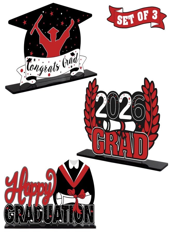 LINGTEER Class of 2026 Graduation Party Decorations - 3Pcs Congrats Grad 2026 School Graduation Acrylic Table Centerpieces Gift Stand Decorations - Red. - Image 1