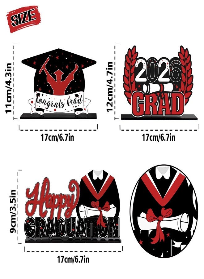 LINGTEER Class of 2026 Graduation Party Decorations - 3Pcs Congrats Grad 2026 School Graduation Acrylic Table Centerpieces Gift Stand Decorations - Red. - Image 2