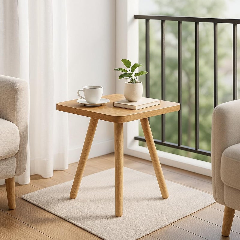 FendiHomModern Square Wooden Side Table with 3 Color Options (Natural Oak, Classic White, Elegant Gray) – Small Accent Table for Living Room, Bedroom, or Office (Natural Oak) - Image 2