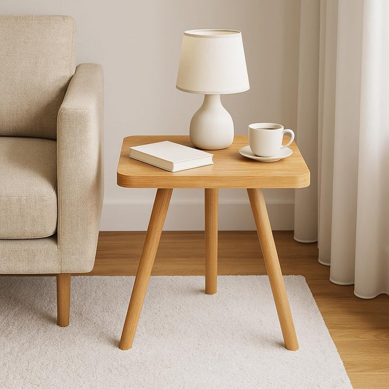 FendiHomModern Square Wooden Side Table with 3 Color Options (Natural Oak, Classic White, Elegant Gray) – Small Accent Table for Living Room, Bedroom, or Office (Natural Oak) - Image 1