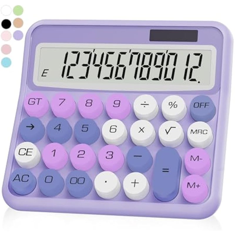 الة حاسبة ارجواني، الة حاسبة قياسية اوبيو 12 رقم مع شاشة LCD كبيرة وازرار كبيرة، ملحقات مكتب ارجوانية لمكتب النساء، آلة حاسبة لطيفة للمكتب والمدرسة والمنزل والعمل - Image 1