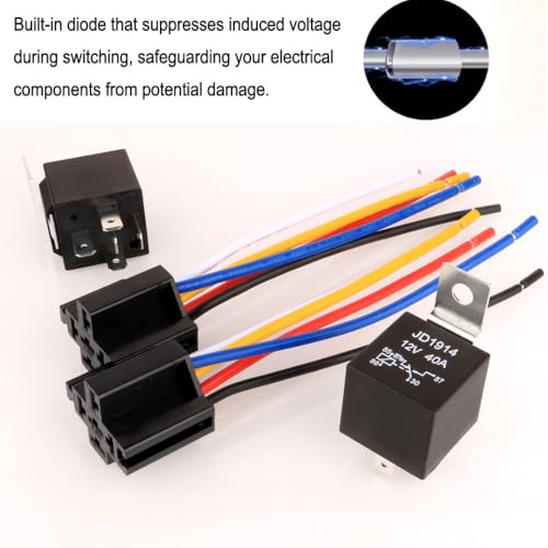 Gebildet 2pcs JD1914 Car Relay Harness 12V 40A 4 Pin SPDT 12AWG Harness Sockets with Built-in Diode for Automotive Truck Van Motorcycle Boat - Image 2