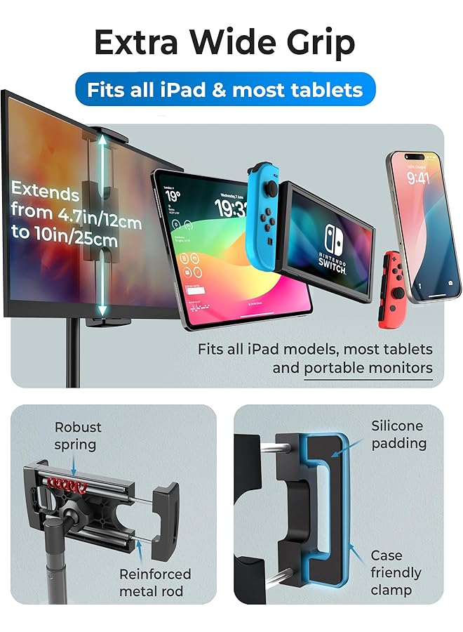 إيروريكس حامل لوحي قابل لتعديل الارتفاع للمكتب وحامل شاشة محمول مقاس 15.6 بوصة وحامل آيباد للمكتب وحامل لوحي وحامل آيباد وحامل نينتندو سويتش - Image 4