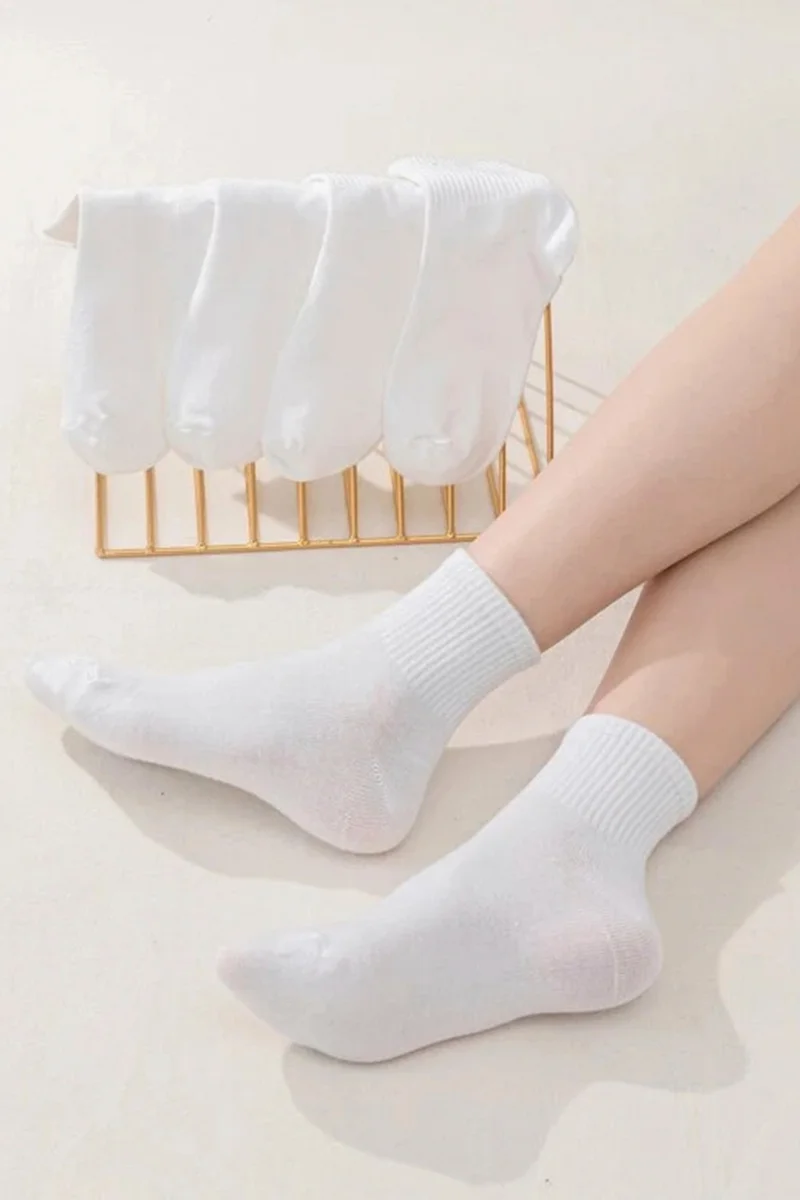 اسينتي Men's Sports Socks Women's Socks Long White Summer Socks Sports Football Tennis Socks 5 Pieces