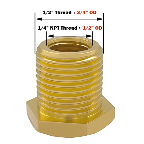 Hooshing Bulkhead Fittings 1/4" NPT Female 1/2" Male Straight Thread Solid Brass Water Tank Connector with Sawtooth Rings, 3 Pack - Image 2