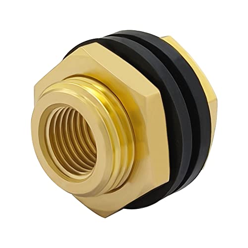 Hooshing Bulkhead Fittings 1/4" NPT Female 1/2" Male Straight Thread Solid Brass Water Tank Connector with Sawtooth Rings, 3 Pack - Image 5
