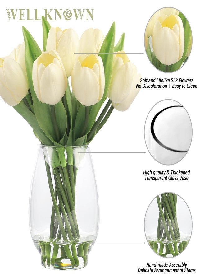 WELL KNOWN 12 Pcs Tulips Artificial Flowers in Vase, Real Touch Tulips with Vase with Upgrate Acrylic Water Flower Arrangements Centerpiece for Dining Room Table Decoration（Cream） - Image 4