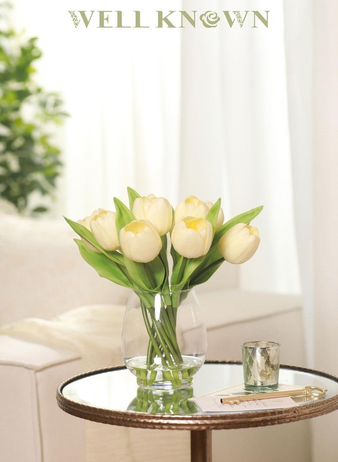 WELL KNOWN 12 Pcs Tulips Artificial Flowers in Vase, Real Touch Tulips with Vase with Upgrate Acrylic Water Flower Arrangements Centerpiece for Dining Room Table Decoration（Cream） - Image 3
