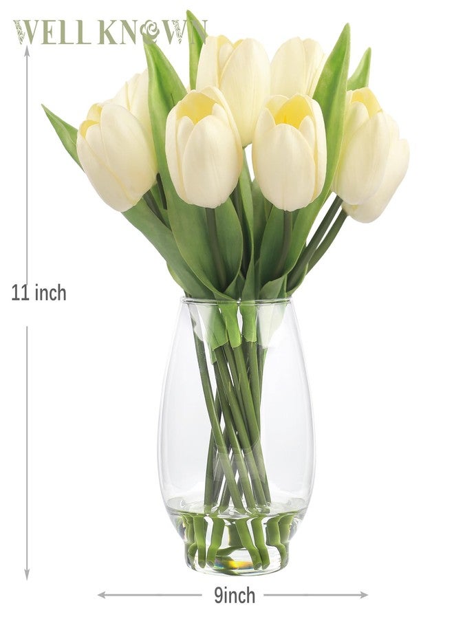 WELL KNOWN 12 Pcs Tulips Artificial Flowers in Vase, Real Touch Tulips with Vase with Upgrate Acrylic Water Flower Arrangements Centerpiece for Dining Room Table Decoration（Cream） - Image 2