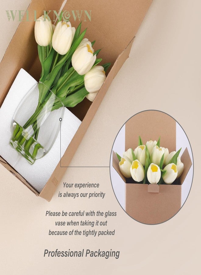WELL KNOWN 12 Pcs Tulips Artificial Flowers in Vase, Real Touch Tulips with Vase with Upgrate Acrylic Water Flower Arrangements Centerpiece for Dining Room Table Decoration（Cream） - Image 5
