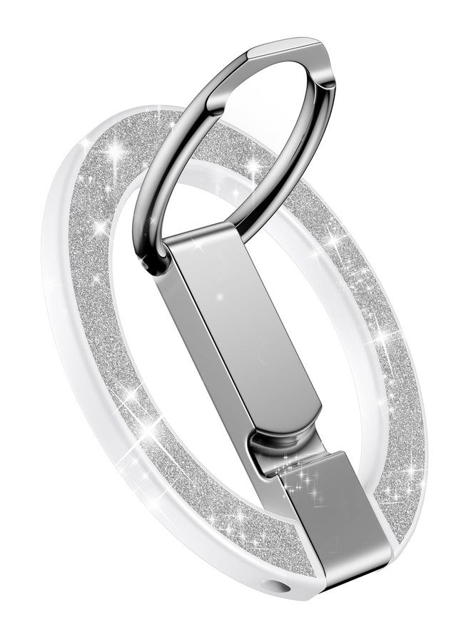 AILKIN Magnetic Phone Stand with Ring Holder for iPhone 17 Pro Max, MagSafe Finger Ring Magnet Grip, Adjustable Kickstand Loop for Phone Case, iPhone Stand Grip, Samsung Holder Kickstand-Silver Bling - Image 1