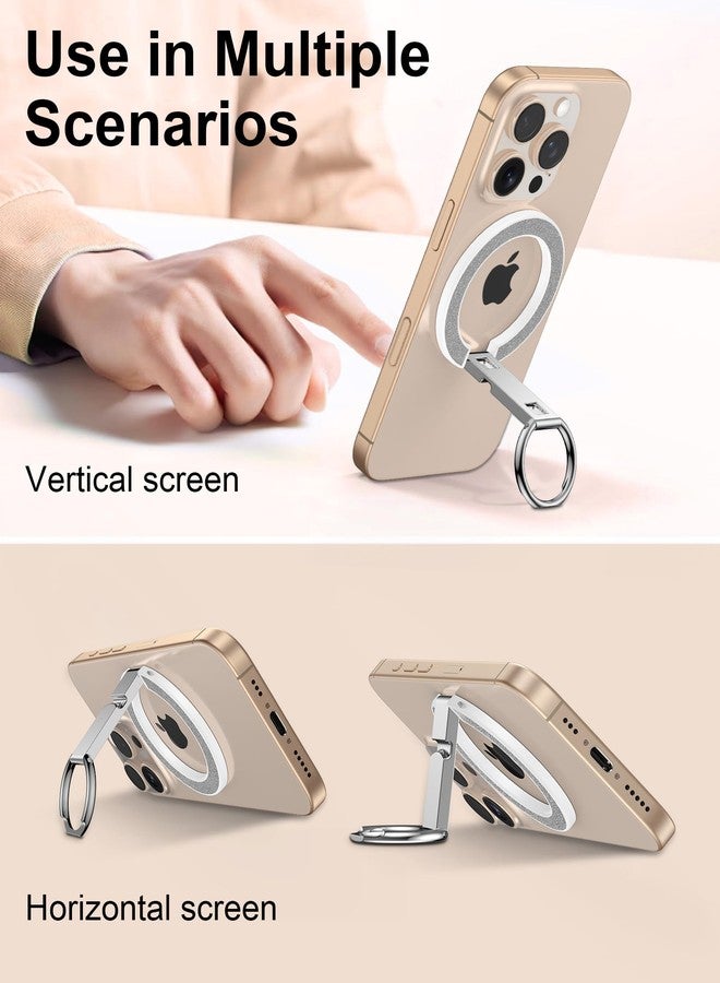 AILKIN Magnetic Phone Stand with Ring Holder for iPhone 17 Pro Max, MagSafe Finger Ring Magnet Grip, Adjustable Kickstand Loop for Phone Case, iPhone Stand Grip, Samsung Holder Kickstand-Silver Bling - Image 5