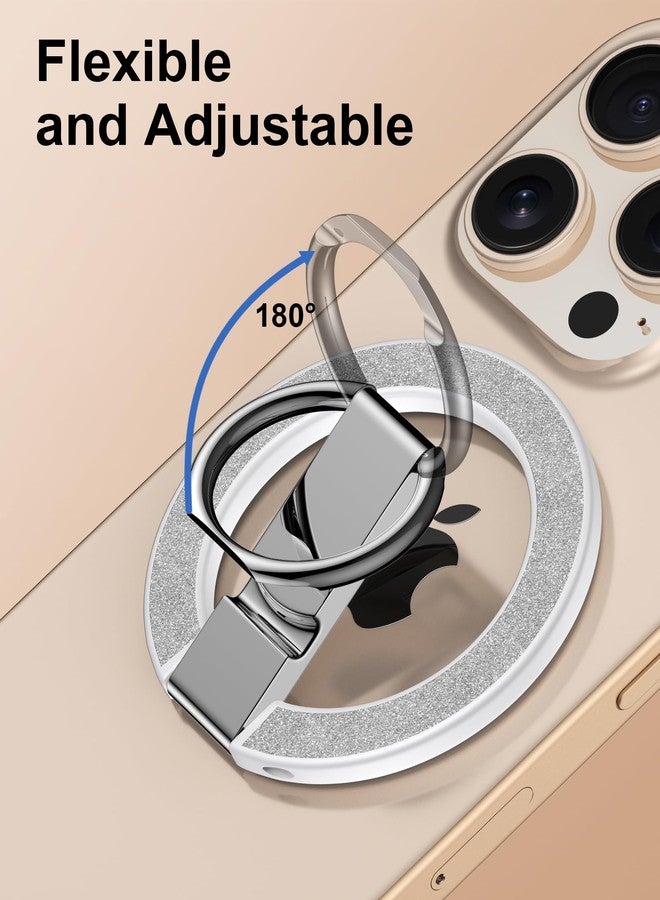 AILKIN Magnetic Phone Stand with Ring Holder for iPhone 17 Pro Max, MagSafe Finger Ring Magnet Grip, Adjustable Kickstand Loop for Phone Case, iPhone Stand Grip, Samsung Holder Kickstand-Silver Bling - Image 3
