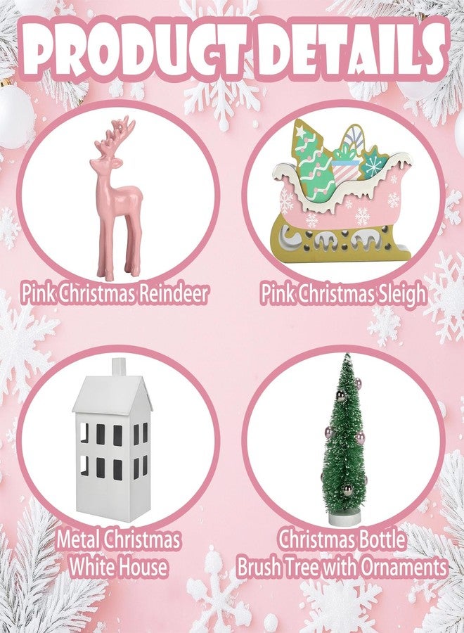 SYNCVIBE Pink Christmas Decorations 8 PCS Tiered Tray Decor Set, Cute Girlie Tabletop Christmas Decor for Home Shelf Mantel Fireplace Office Desk Coffee Bar Pastel Xmas Holiday Table Centerpieces Tray Objects - Image 3