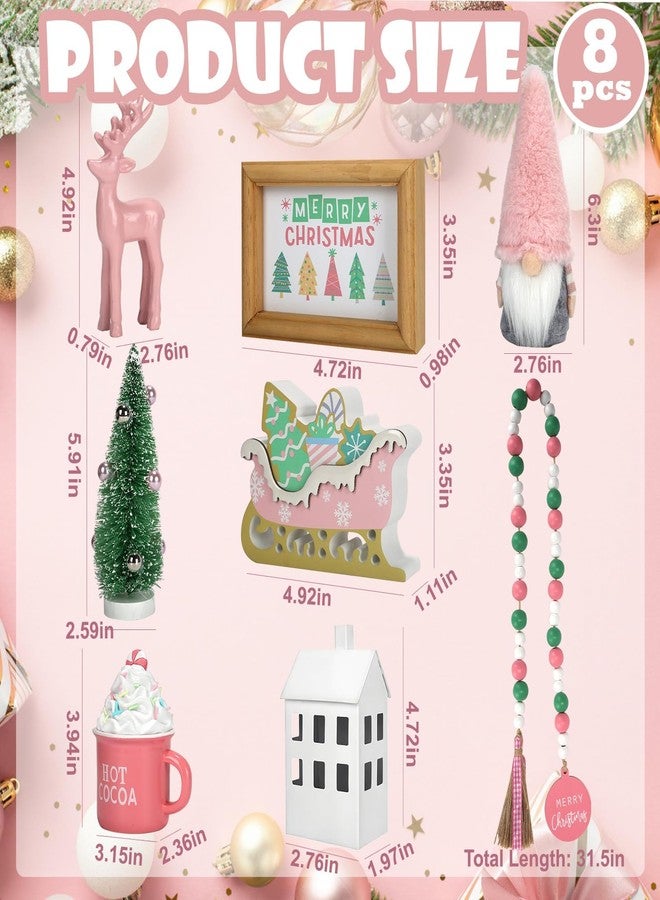 SYNCVIBE Pink Christmas Decorations 8 PCS Tiered Tray Decor Set, Cute Girlie Tabletop Christmas Decor for Home Shelf Mantel Fireplace Office Desk Coffee Bar Pastel Xmas Holiday Table Centerpieces Tray Objects - Image 4