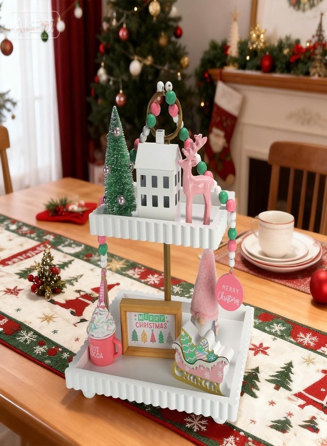 SYNCVIBE Pink Christmas Decorations 8 PCS Tiered Tray Decor Set, Cute Girlie Tabletop Christmas Decor for Home Shelf Mantel Fireplace Office Desk Coffee Bar Pastel Xmas Holiday Table Centerpieces Tray Objects - Image 5