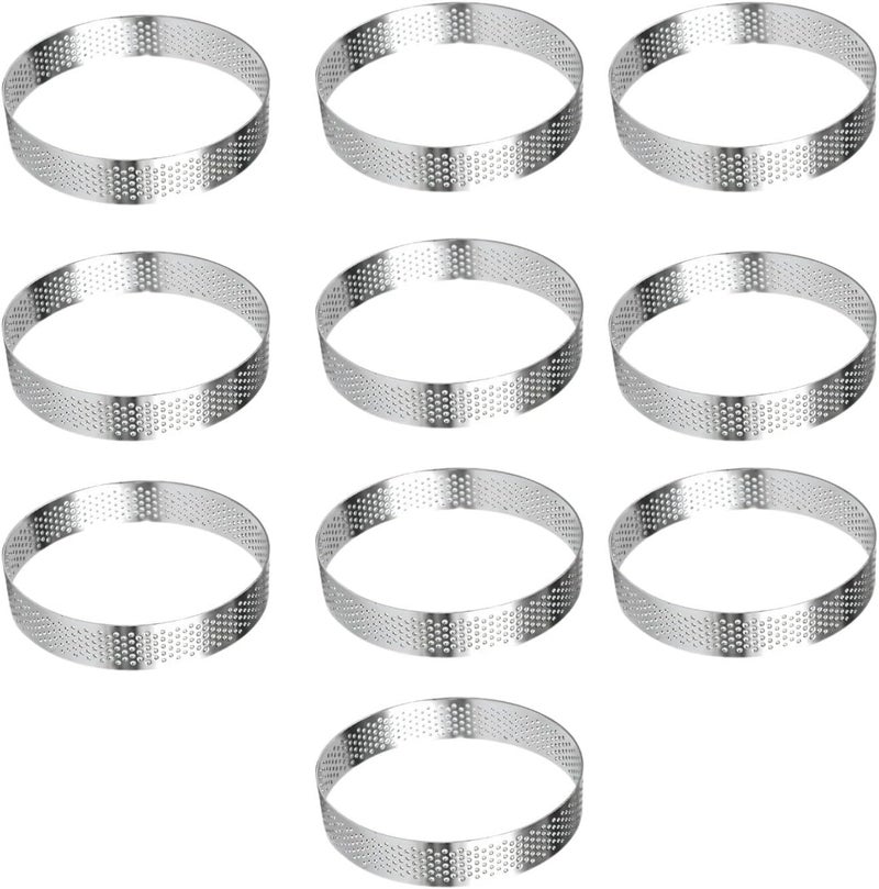 Professional Stainless Steel 3.9-Inch Round Tart Rings, 10-Pack, Perforated Pastry Molds for Tarts, Mousses, Layer Cakes, and Cheesecakes - Image 1