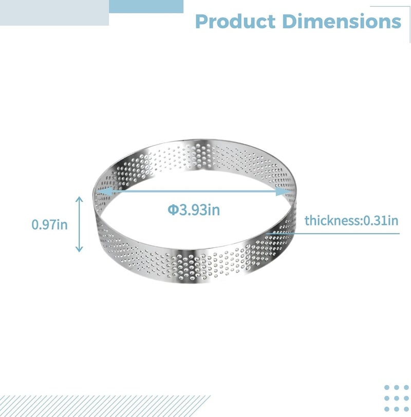 Professional Stainless Steel 3.9-Inch Round Tart Rings, 10-Pack, Perforated Pastry Molds for Tarts, Mousses, Layer Cakes, and Cheesecakes - Image 4