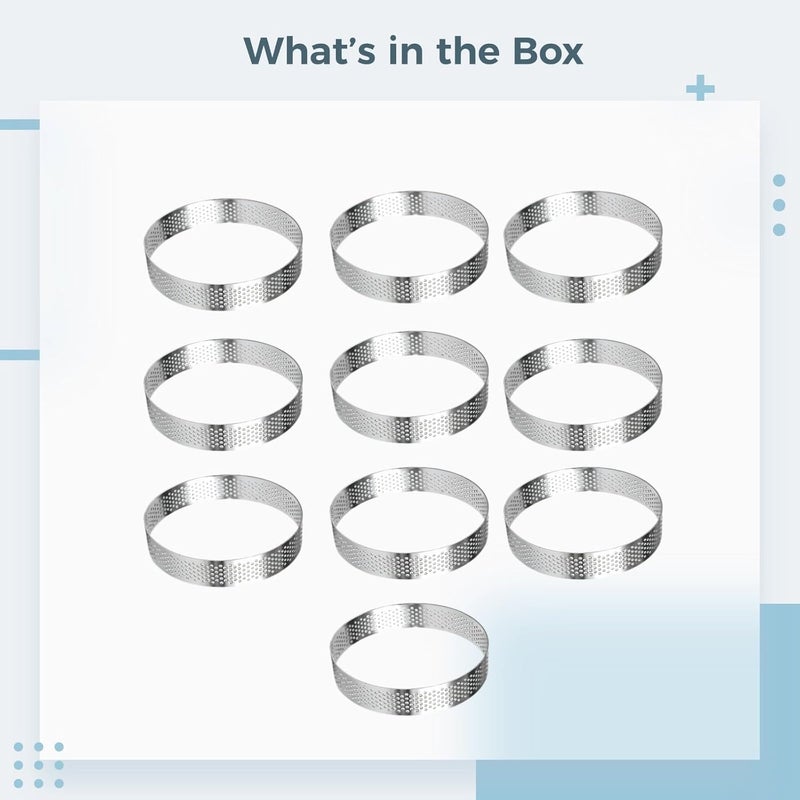 Professional Stainless Steel 3.9-Inch Round Tart Rings, 10-Pack, Perforated Pastry Molds for Tarts, Mousses, Layer Cakes, and Cheesecakes - Image 5
