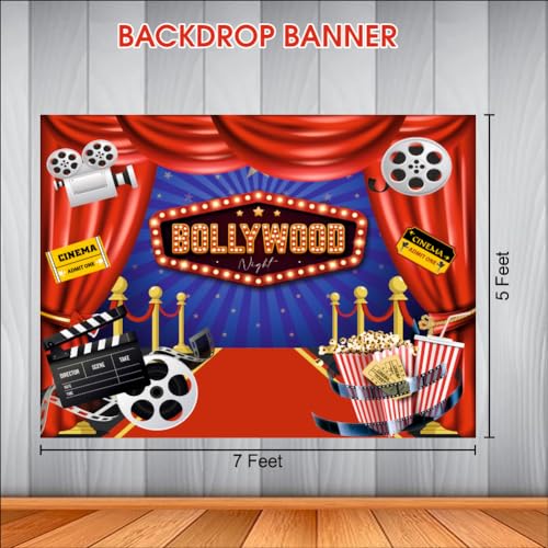 Party Baazaar Bollywood Night Backdrop | Movie Night Banner | Bollywood Theme Party Decorations (Pack of 1, Size: 7x5 Feet) - Image 4