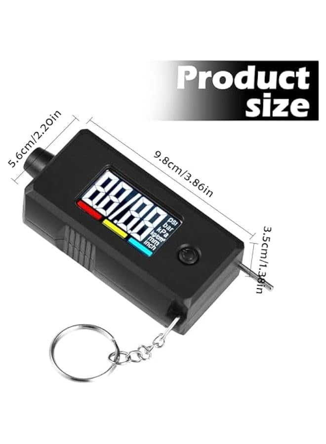 Generic Digital Tyre Pressure Gauge and Tyre Tread Depth Gauge, 2 in 1 Accurate Checker, with Large Backlight LCD Display & Key Ring for Car Truck Bike, up to 120 PSI & 15mm  - Image 2