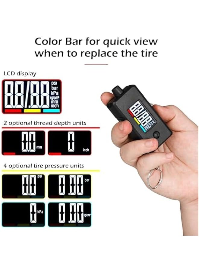Generic Digital Tyre Pressure Gauge and Tyre Tread Depth Gauge, 2 in 1 Accurate Checker, with Large Backlight LCD Display & Key Ring for Car Truck Bike, up to 120 PSI & 15mm  - Image 5
