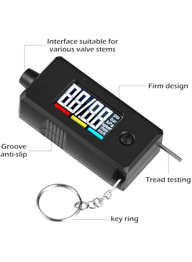 Generic Digital Tyre Pressure Gauge and Tyre Tread Depth Gauge, 2 in 1 Accurate Checker, with Large Backlight LCD Display & Key Ring for Car Truck Bike, up to 120 PSI & 15mm  - Image 3