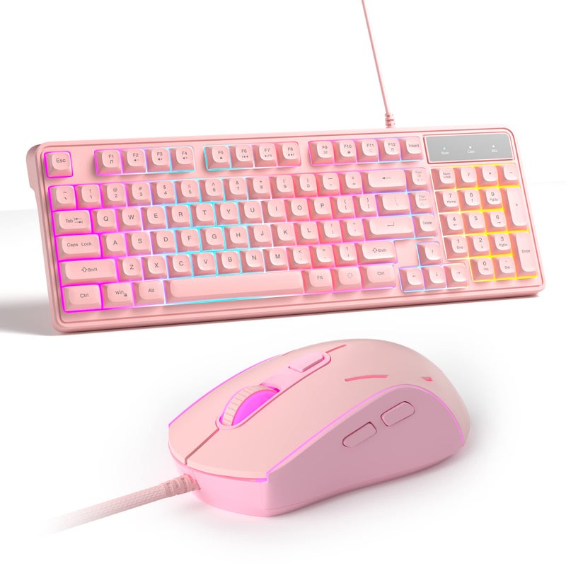 MageGee MageGee Pink Gaming Keyboard and Mouse Combo, GK980 Wired Backlit Keyboard, Adjustable DPI Mouse for PC/Laptop/MAC - Image 1