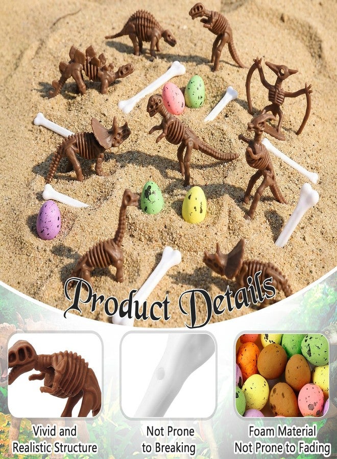 VICROIC 54 PCS Dinosaur Fossil Skeletons, Assorted Dinosaur Skeleton Figures with Colorful Foam Dinosaur Eggs and Plastic White Bones for Science Dino Sand Dig Party Favor Decorations (Brown) - Image 3