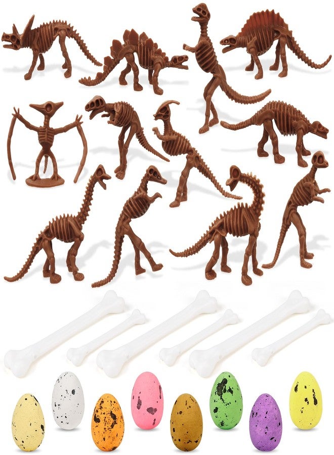 VICROIC 54 PCS Dinosaur Fossil Skeletons, Assorted Dinosaur Skeleton Figures with Colorful Foam Dinosaur Eggs and Plastic White Bones for Science Dino Sand Dig Party Favor Decorations (Brown) - Image 1