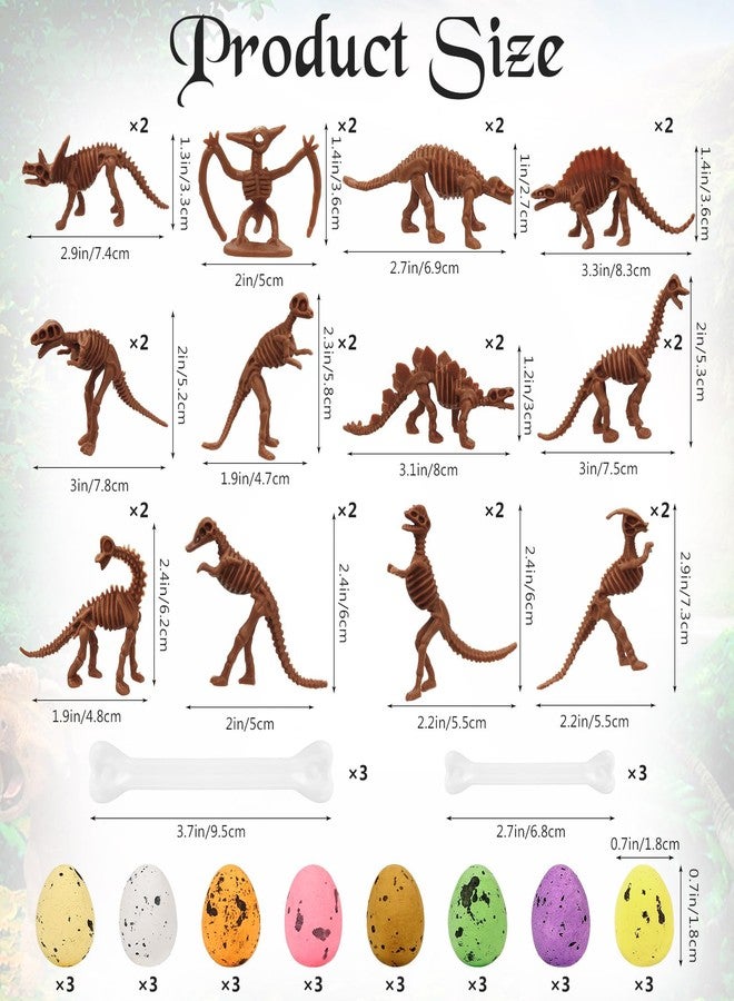 VICROIC 54 PCS Dinosaur Fossil Skeletons, Assorted Dinosaur Skeleton Figures with Colorful Foam Dinosaur Eggs and Plastic White Bones for Science Dino Sand Dig Party Favor Decorations (Brown) - Image 2
