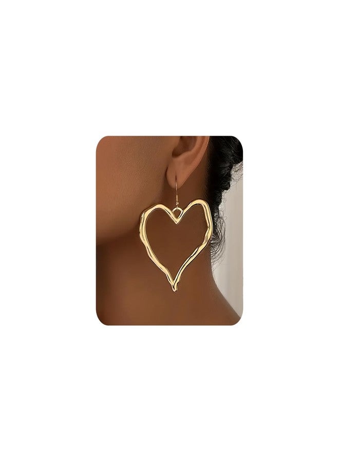 FUTIMELY Y2K Gold Heart Earrings for Women,Chunky Large Heart Dangle Earrings Punk Alt Grunge Cool Earring Alternative Jewelry Accessories Big Statement (Gold) - Image 1