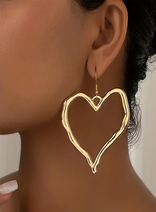 FUTIMELY Y2K Gold Heart Earrings for Women,Chunky Large Heart Dangle Earrings Punk Alt Grunge Cool Earring Alternative Jewelry Accessories Big Statement (Gold) - Image 2