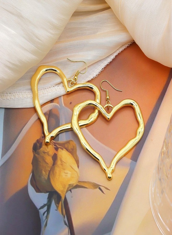 FUTIMELY Y2K Gold Heart Earrings for Women,Chunky Large Heart Dangle Earrings Punk Alt Grunge Cool Earring Alternative Jewelry Accessories Big Statement (Gold) - Image 5